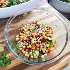 Vegan dense bean salad in a serving bowl