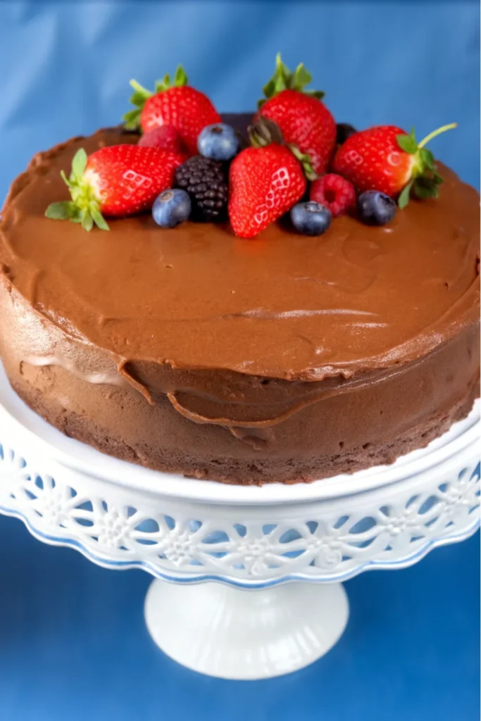 Vegan Chocolate Cake with topping fruits