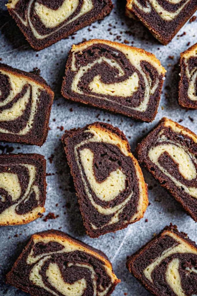 Whole vegan marble cake with a marbled swirl pattern on top